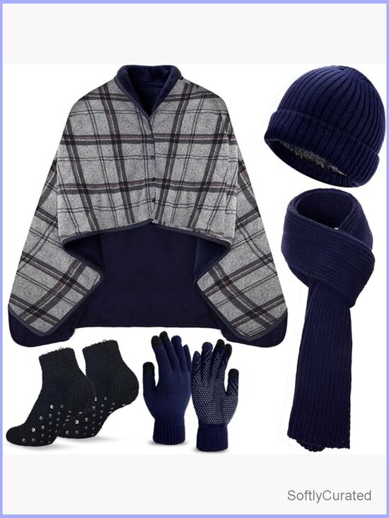 5 in 1 Winter Set: Wearable Blanket Hat Scarf Gloves Socks